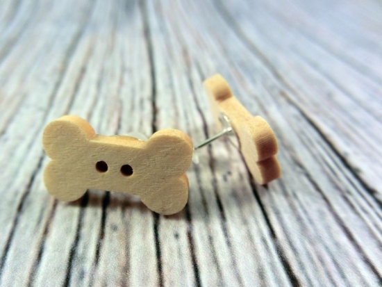 Preview: Knochen Bone Knopf Ohrstecker Holz Natur Button